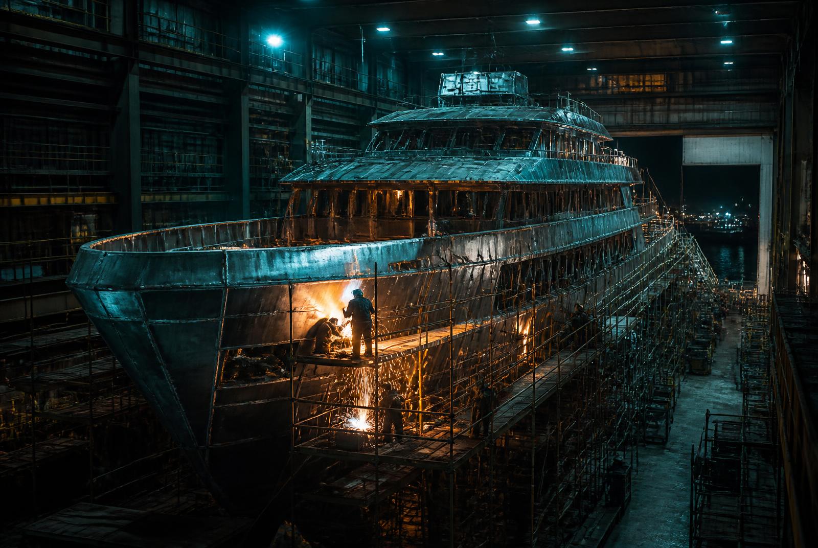 Superyacht hull under construction in Tuzla, Istanbul