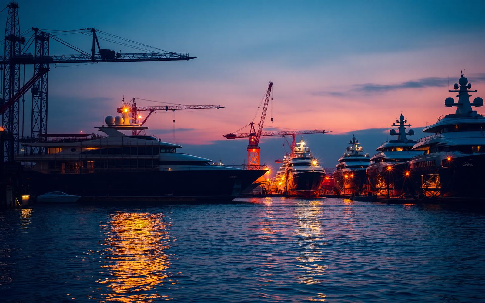 Custom superyachts alongside the shipyard quay in Tuzla, Istanbul